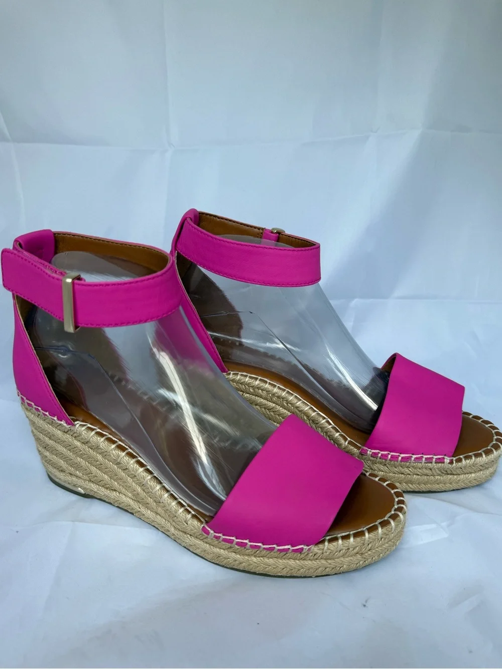 Franco Sarto Clemens Raffia Espadrille Wedge Sandal Pink Leather Size 8.5 with